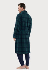 Bathrobe Fleece-Lined Printed, Green