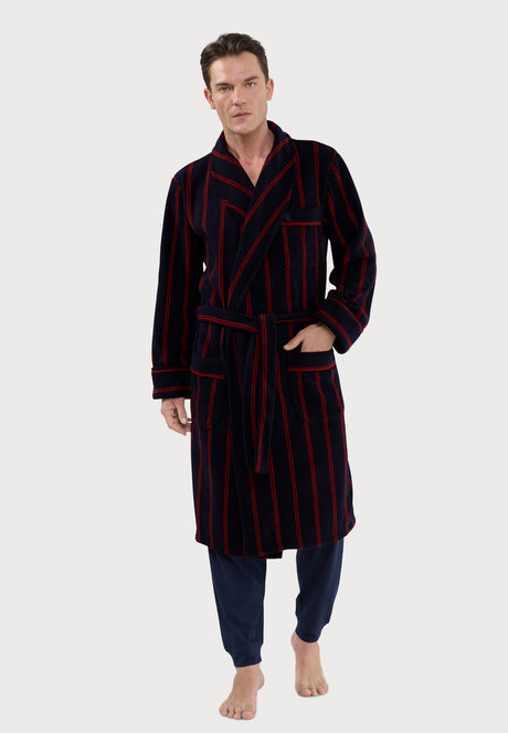 Bathrobe Fleece-Lined Printed, Blue