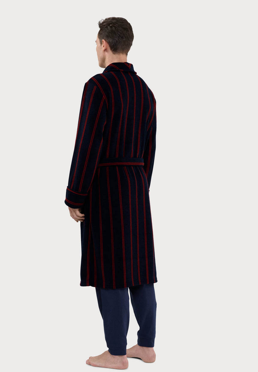Bathrobe Fleece-Lined Printed, Blue