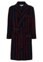 Fleece dressing gown in navy with a printed red stripe