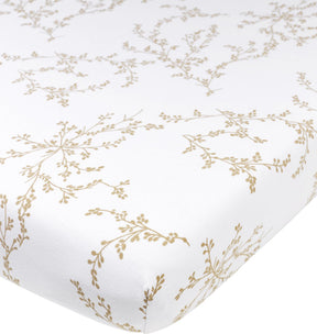 Sand fitted sheet with a branches print