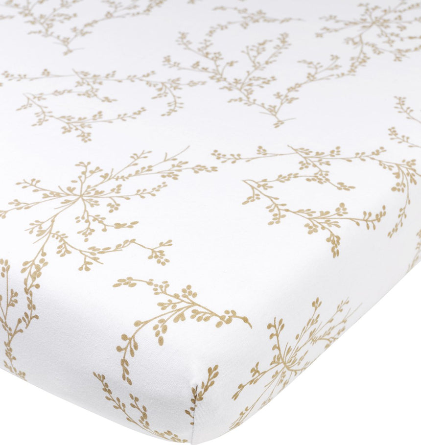 Sand fitted sheet with a branches print