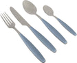 Fork knife table spoon and teaspoon with soft blue handles