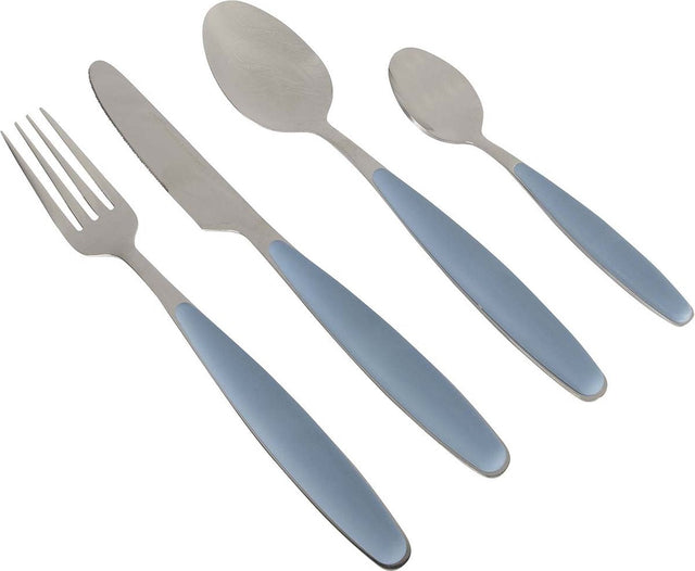 Fork knife table spoon and teaspoon with soft blue handles