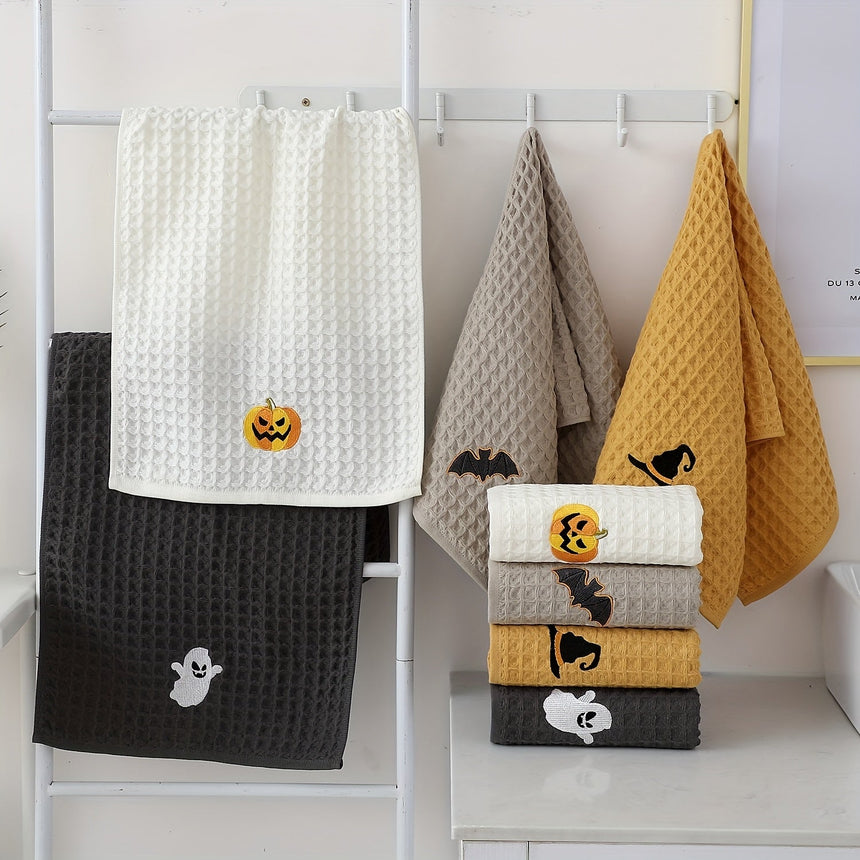 Halloween Embroidered Waffle Towels, 4 Pack