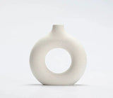 Modern Nordic Circle Ceramic Vase – Minimalist Hollow Sculpture Vessels for Home Decor