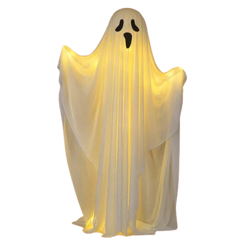 Standing white fabric ghost glowing from inside