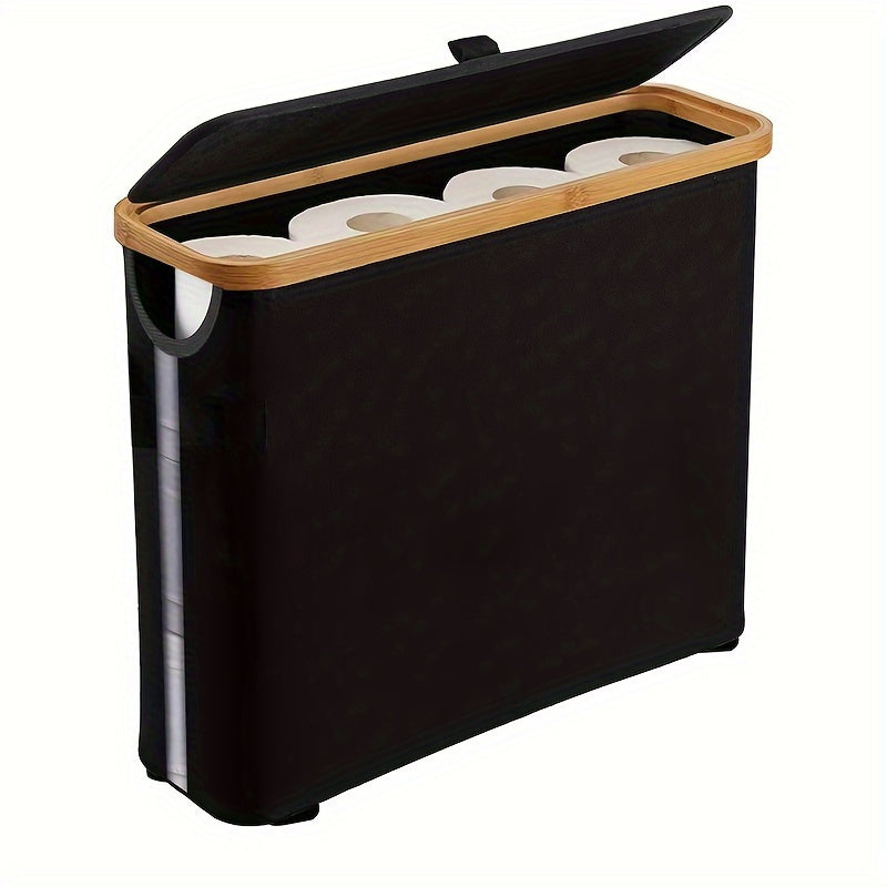 Boho-Chic Bamboo Toilet Paper Holder with Storage Basket