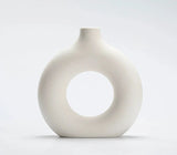 Modern Nordic Circle Ceramic Vase – Minimalist Hollow Sculpture Vessels for Home Decor