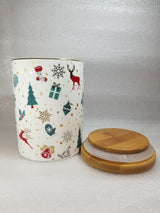 Christmas Porcelain Jar with Bamboo Lid, 14 cm