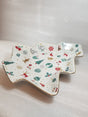 Tree-shaped white porcelain tray printed with Christmas motifs