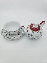 Christmas Tea for One, Porcelain Teapot and Cup
