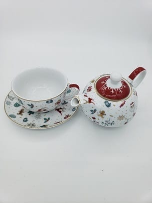 Christmas Tea for One, Porcelain Teapot and Cup
