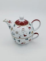 Christmas Tea for One, Porcelain Teapot and Cup