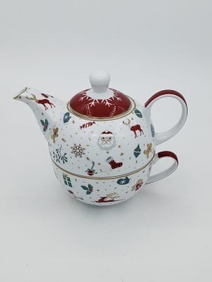 Christmas Tea for One, Porcelain Teapot and Cup