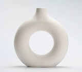 Modern Nordic Circle Ceramic Vase – Minimalist Hollow Sculpture Vessels for Home Decor