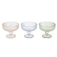 Ribbed footed coupe glasses in pink, blue and green