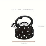 Black stainless steel kettle with white polka dots