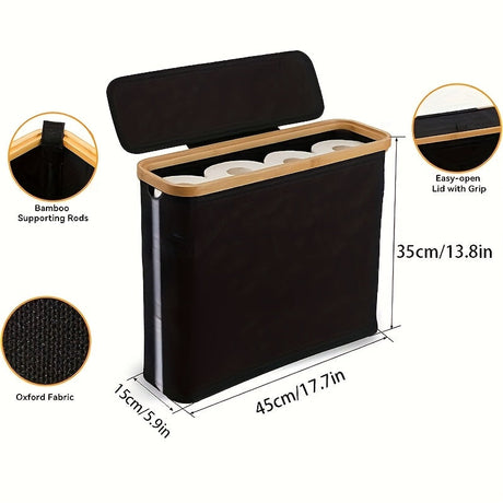 Toilet Roll Storage Basket with Bamboo Frame and Lid