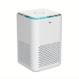 Compact desk air purifier in white, 14.8 cm across