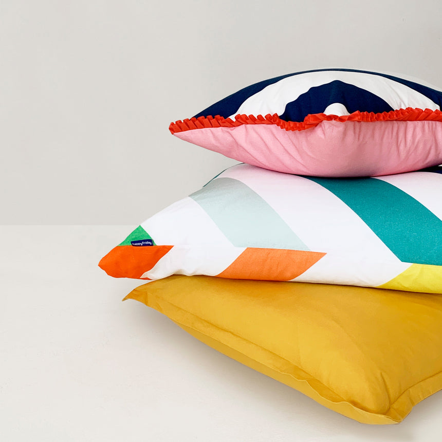 Happy Stripes Ruffled Cotton Cushion Cover, 50 x 50 cm