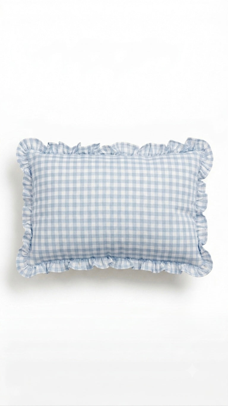 Cushion Cover Ruffled Vichy Check, Handmade