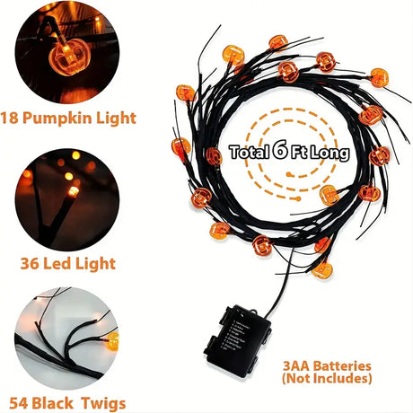 Willow Branch Pumpkin Light String, 54 LEDs
