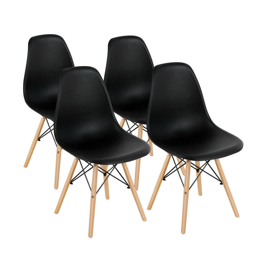 Black molded shell dining chair on natural wood legs