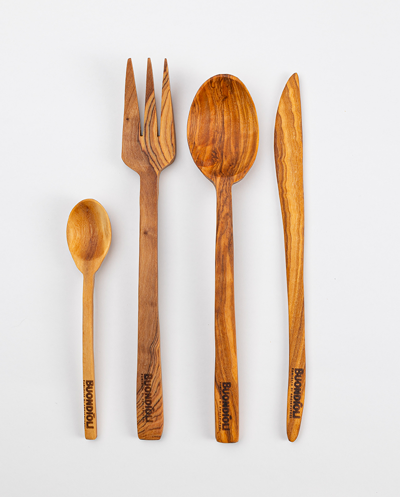 Set 4 posate da tavola in legno d'ulivo