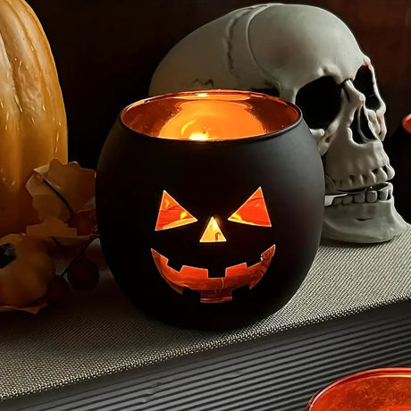 Pumpkin Glass Candle Holders, 6 Pieces