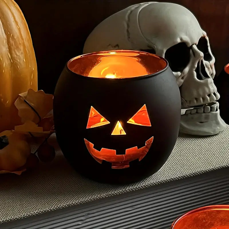 Pumpkin Glass Candle Holders, 6 Pieces
