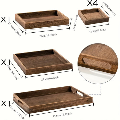 Rustic Wooden Serving Trays with Handles, Set of 7