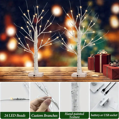24LT 60.96cm Lighted Birch Tree - Warm White Christmas Lights-2