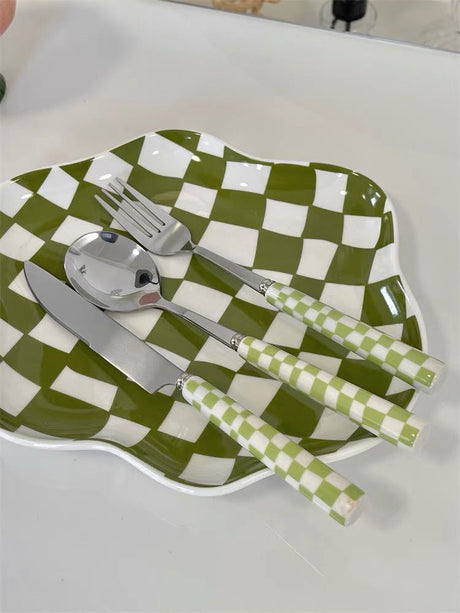 Checkered Flatware Set, 6 Pieces