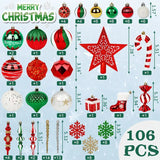 Christmas Bauble Set, Red and Green, 106 Pieces