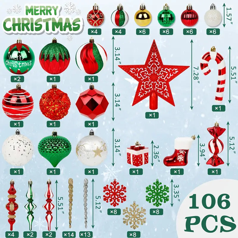 Christmas Bauble Set, Red and Green, 106 Pieces
