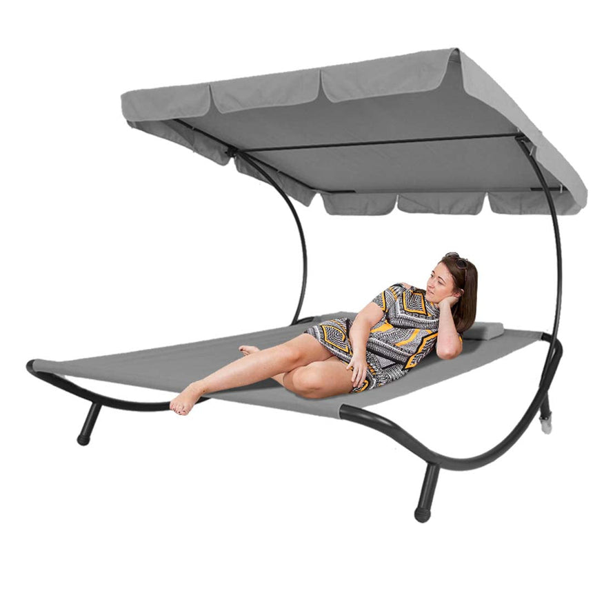 Grey two-person sun lounger with shade