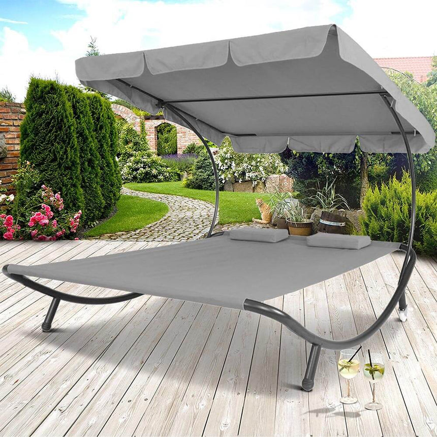 Two-Person Sun Lounger with Shade, Grey