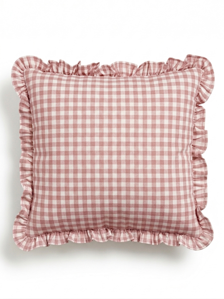 Cushion Cover Ruffled Vichy Check, Handmade