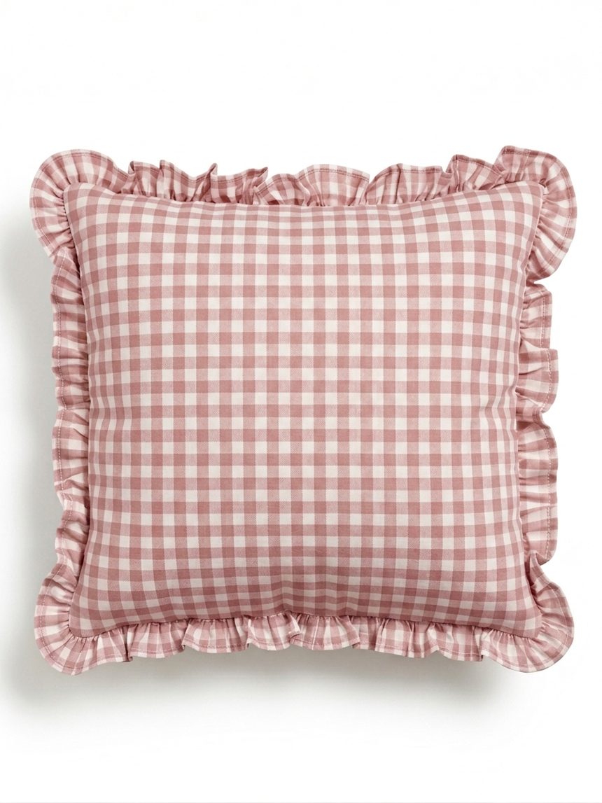 Cushion Cover Ruffled Vichy Check, Handmade