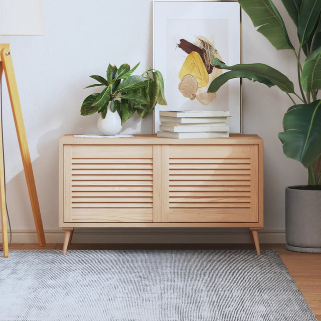 Slatted solid pine cabinet doors, natural wood tone