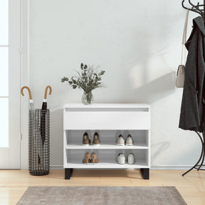 High-gloss white shoe cabinet on metal legs