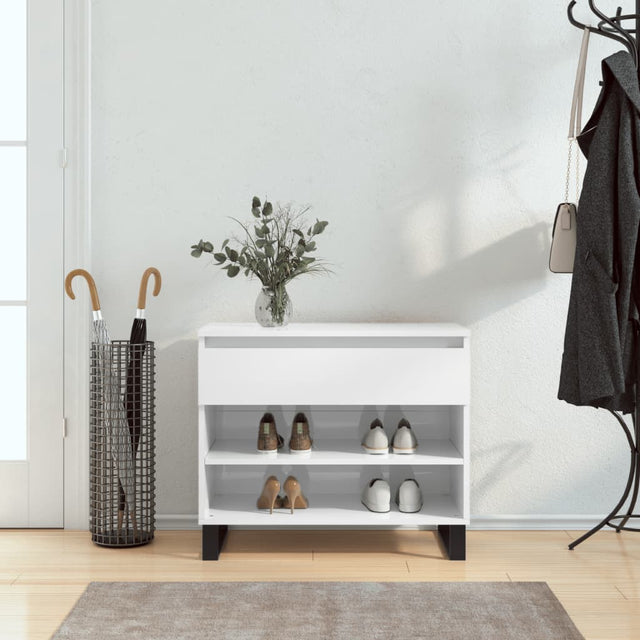 High-gloss white shoe cabinet on metal legs