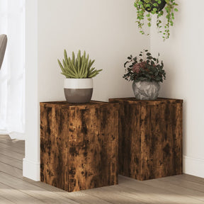Smoked oak cube plant stands, set of 2