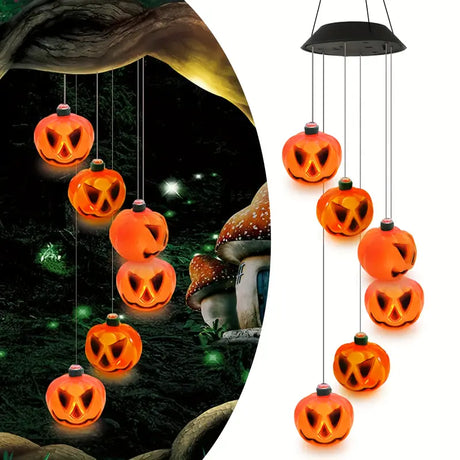 Solar Pumpkin Wind Chime Lights, 6 Pumpkins