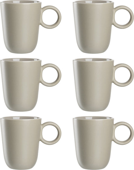 Six beige mugs holding 400 ml each