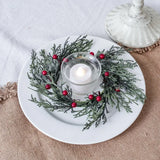 Artificial Christmas Candle Garland Ring With Red Fruits-3