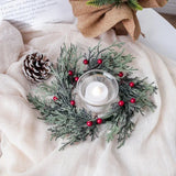 Artificial Christmas Candle Garland Ring With Red Fruits-2