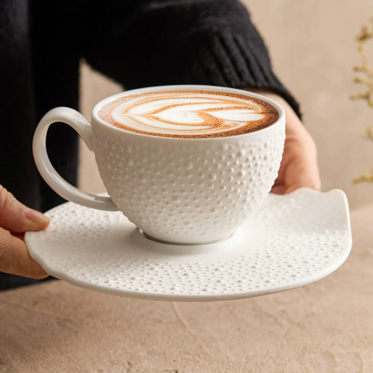 Sesame Texture Ceramic Cup and Saucer, 164 ml