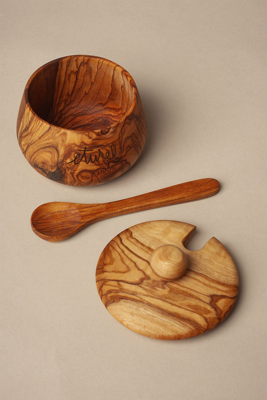 Sugar Bowl Olive Wood Lid & Spoon